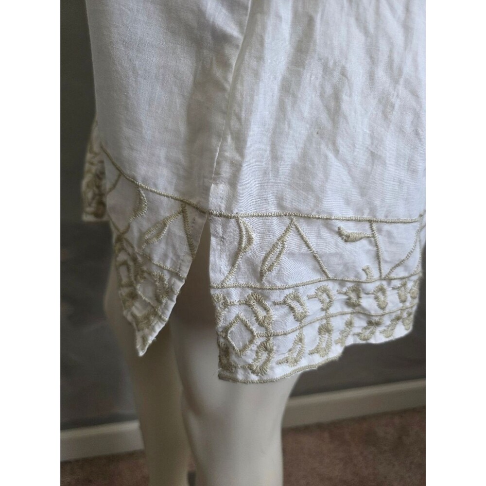 Blue Saks Fifth Avenue Cotton White Taupe Embroidered Tunic Top Sz XL - Picture 6 of 11